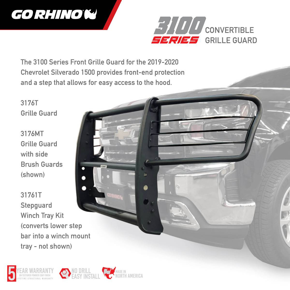 Go Rhino 3100 Series StepGuard - Center Grille with Brush Guards